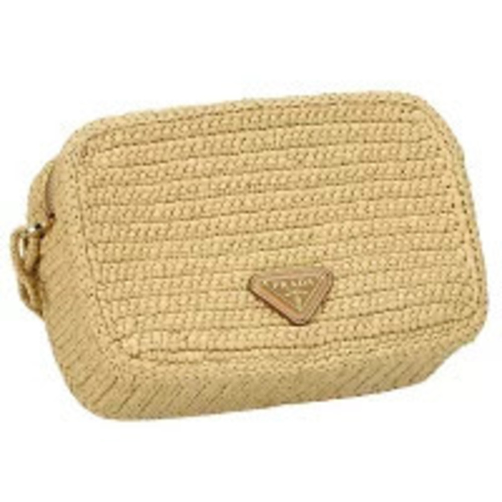 Prada Crochet Leather Pouch natural beige Tan Brown